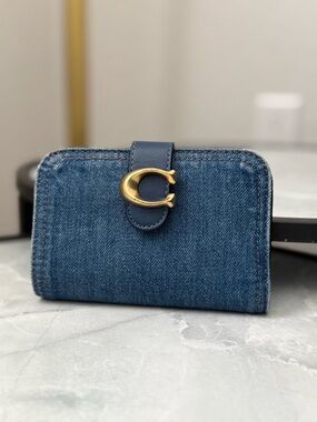 Coach Blue Denim Wallet with Gold 'C' Accent